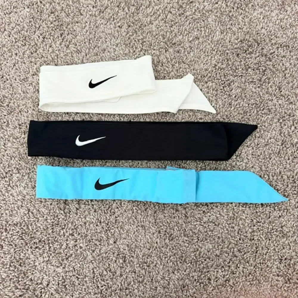 NIKE Flex Tie Headbands Lot of 3 White, Black & Blue Athletic Tennis Running‎